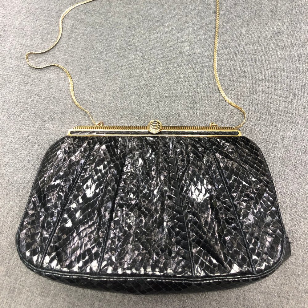 Judith Leiber vintage black snakeskin evening bag
